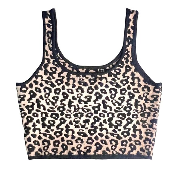 Leopard Print Cropped Knit Tank Top Medium by Kendall & Kylie Womens Stretchy - Picture 2 of 7